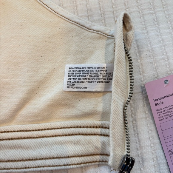 Wild Fable NWT Women's Cream Denim Cropped Tank Top Side Zipper Size L, XL & XXL - Picture 7 of 10